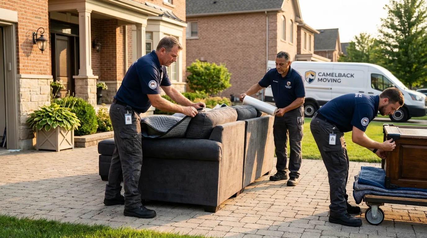 Large estate moving crew wrapping furniture in Sarita, TX