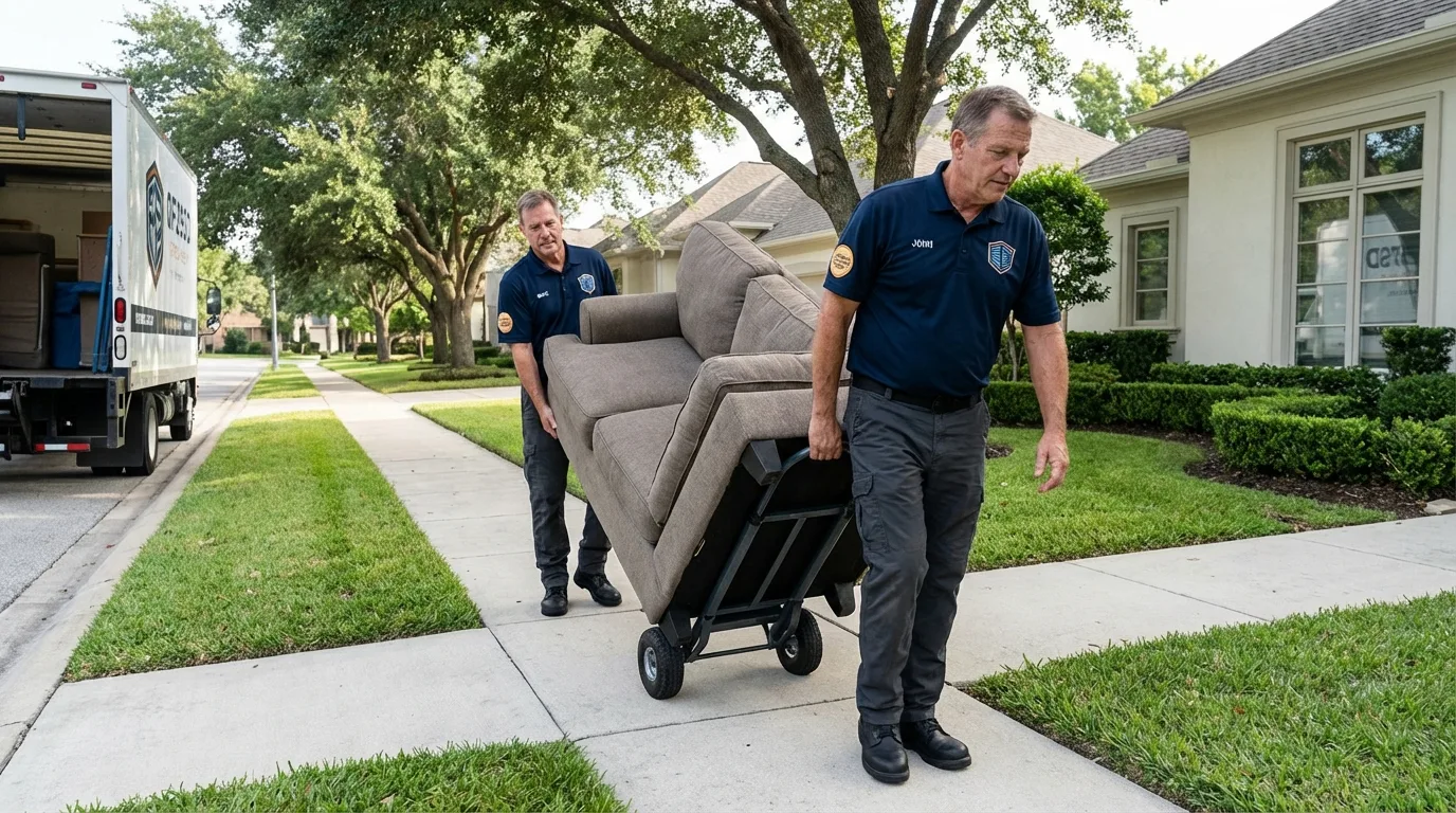 Local residential moving crew loading furniture in Sarita, TX